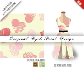 矢量线描爱心四方连续