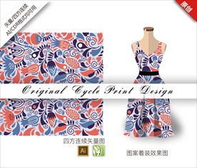 矢量石榴花草莓四方连续