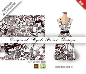 矢量梅花杜鹃花四方连续