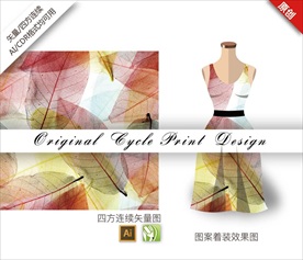 矢量手绘树叶四方连续