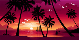 大海黄昏椰树海鸥情侣背景