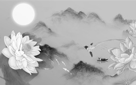 灰色 荷花水墨画 TIF分层