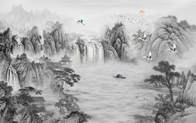 灰色意境山水国画 TIF分层