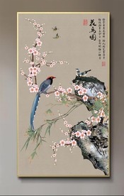 原创玄关梅花喜鹊竹子装饰背景墙