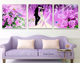 爱相随幸福情侣紫色玫瑰无框画