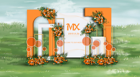 橙色户外婚礼迎宾区