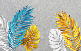 金色热带植物叶子北欧背景墙