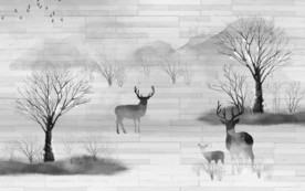 麋鹿大气装饰画 TIF分层