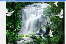 流水生财山水风景画电视背景墙