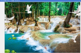 流水生财山水风景画电视沙发背景