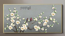 原创手绘玉兰花鸟玉堂富贵装饰画