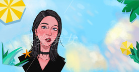 手绘美女  夏季画风