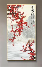 原床玄关手绘梅花喜鹊装饰画
