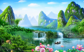 清新桂林山水电视背景墙