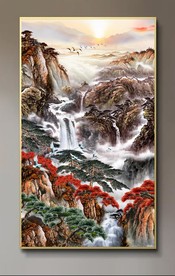 原创玄关山水瀑布风景装饰画