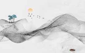 线条灰色山水画 TIF分层画