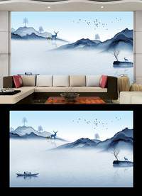 山水麋鹿背景墙