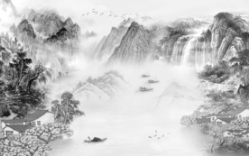 灰色意境新山水画 TIF分层