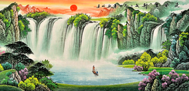 流水生财山水画