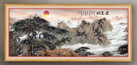 原创水墨山水迎客松装饰画壁画