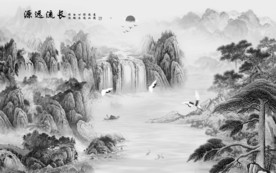 灰色山水中国风画 TIF分层