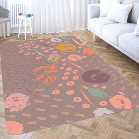 北欧风格手绘抽象花朵地毯