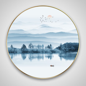 新中式山水画圆形装饰画