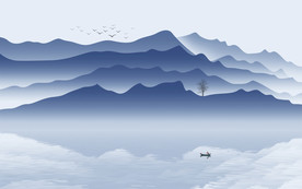 意境水墨山水画新中式背景墙壁画