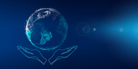 手托粒子地球科技元素设计