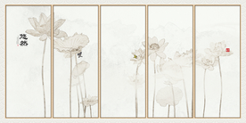 荷花屏风画