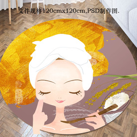 时尚卡通美女圆形地毯