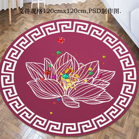 古风荷花晶钻圆形地毯