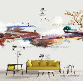 泼墨 新中式壁画 墙绘 水墨画