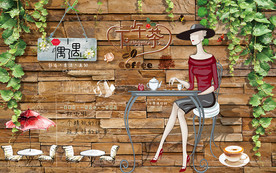 个性砖墙偶遇咖啡厅工装背景墙