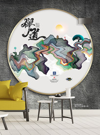 圆形装饰画 抽象水墨画