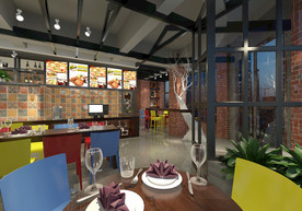 现代 工业风 快餐厅 彩色椅子