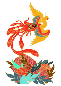 手绘凤凰花卉组合（含线稿）