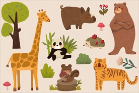 手绘可爱森林动物元素绘画素材