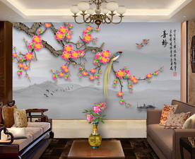 原创梅花喜鹊装饰画背景墙
