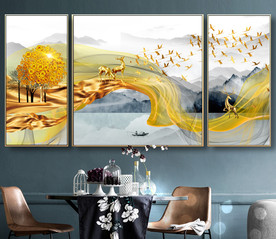 北欧轻奢麋鹿发财鹿玄关装饰画