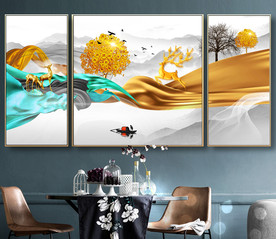 北欧轻奢麋鹿发财鹿玄关装饰画