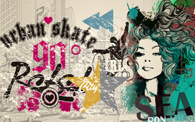 复古欧美抽象城市美女电视背景墙