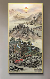 原创水墨山水画背景墙壁画