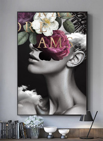 美女花朵黑白艺术装饰画