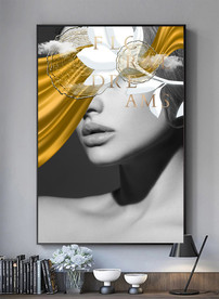 美女金箔花朵抽象黑白装饰画