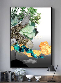 美女花朵金箔黑白装饰画