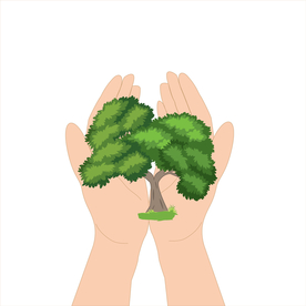 爱护环境矢量图双手托捧着绿树