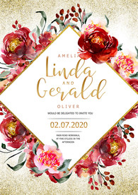 金色闪底花卉婚礼海报迎宾海报