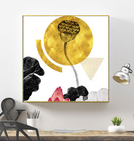 新中式国画水墨金箔荷花装饰画