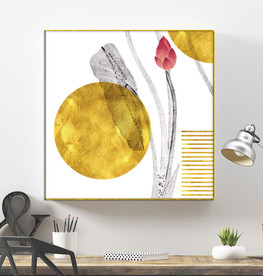 新中式国画水墨金箔荷花装饰画